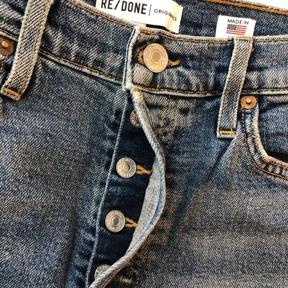 Re/Done Womens Jeans Double Needle Long Stretch Mid 80s Wash Button Fly 24